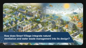 How does Smart Village integrate natural ventilation and water waste management into its design