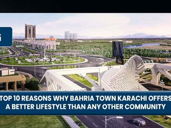 A panoramic view of Bahria Town Karachi showcasing modern architecture and lush landscapes, emphasizing a superior lifestyle.